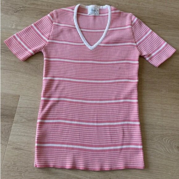 Vintage 60s Pink and White Striped Ribbed Knit Top by Hooper - Picture 1 of 7